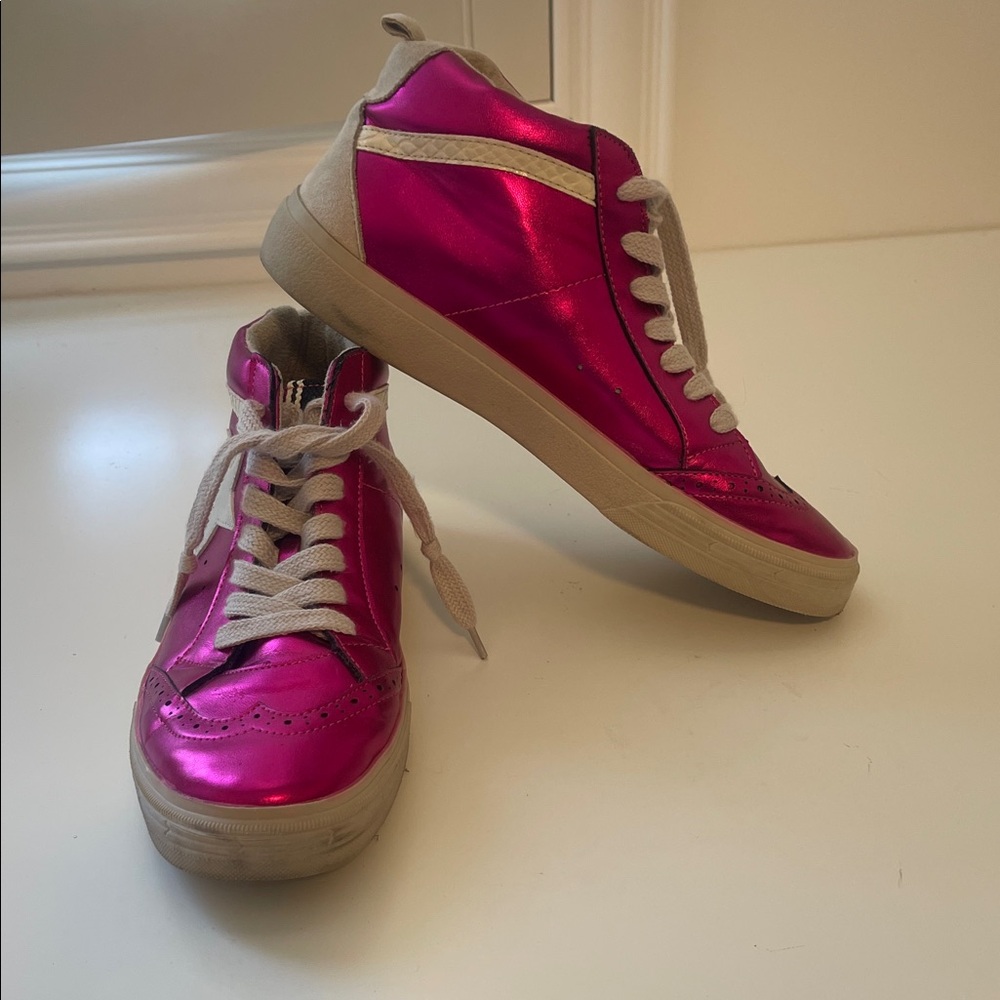 ShuShop Metallic Raspberry Pink High-Top Sneakers